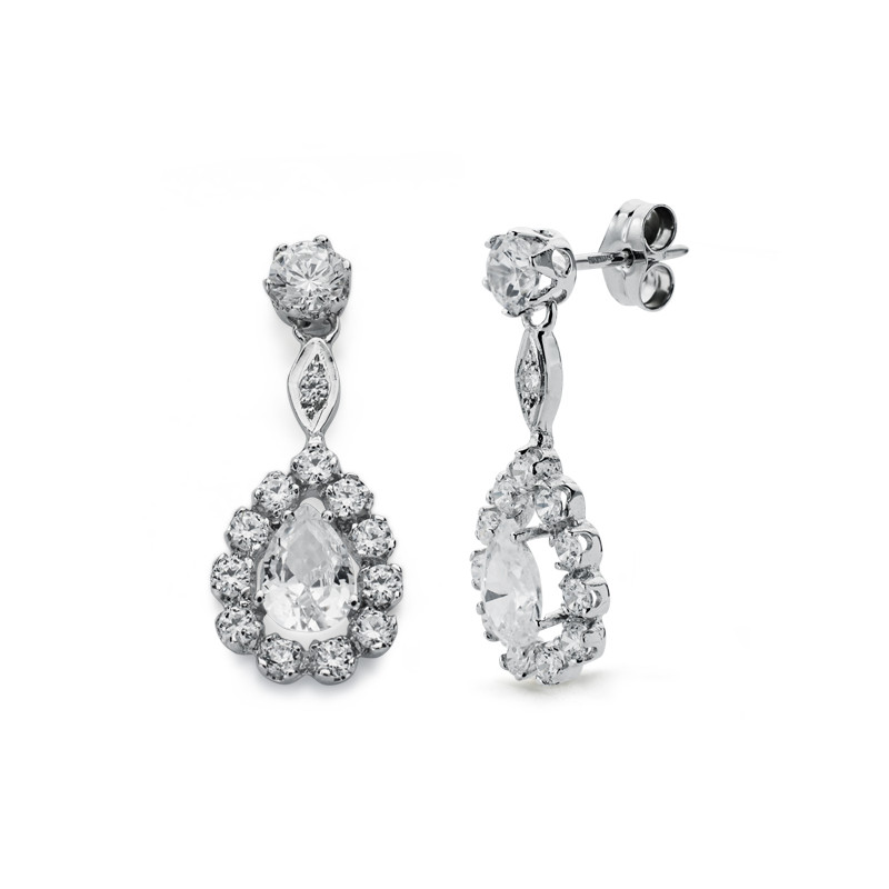 18K PENDIENTES LARGOS ORO BLANCO PRESION