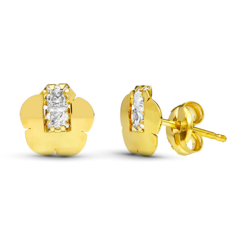 18K PENDIENTES ORO AMARILLO FLOR 6.5X6.5 MM CIERRE PRESION