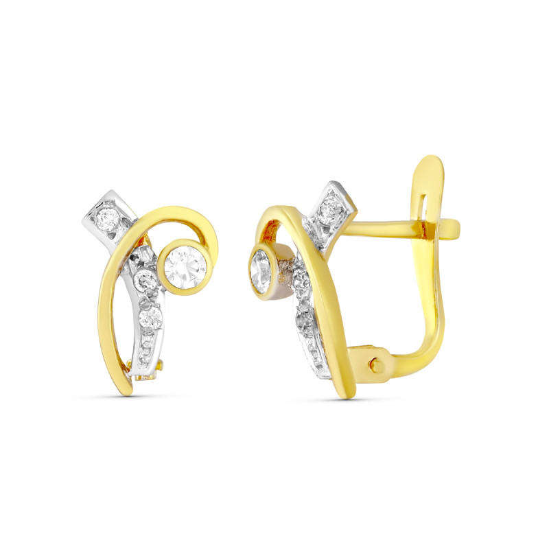 18K PENDIENTES ORO BICOLOR CIRCONITA 11X7 MM. CIERRE CATALAN