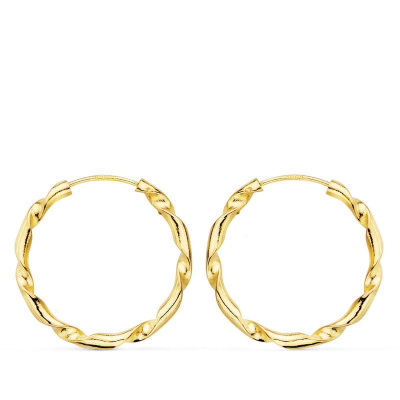 18K AROS ORO AMARILLO HUECOS RETORCIDOS. 20X2 MM
