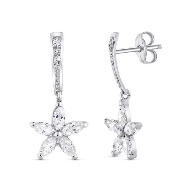 18K PENDIENTES ORO BLANCO FLOR PRESION. 20X9 MM CIERRE PRESION