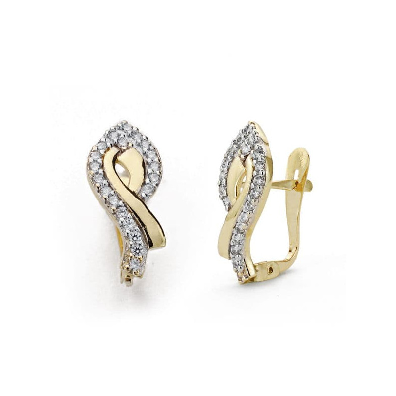 18K PENDIENTES ORO BICOLOR CIRCONITA 17X8 MM CIERRE CATALAN