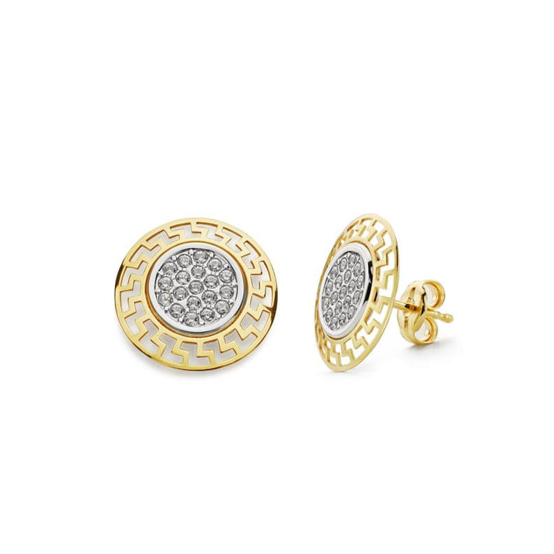 18K PENDIENTES CIRCONITA BICOLOR 12 MM CIERRE PRESION