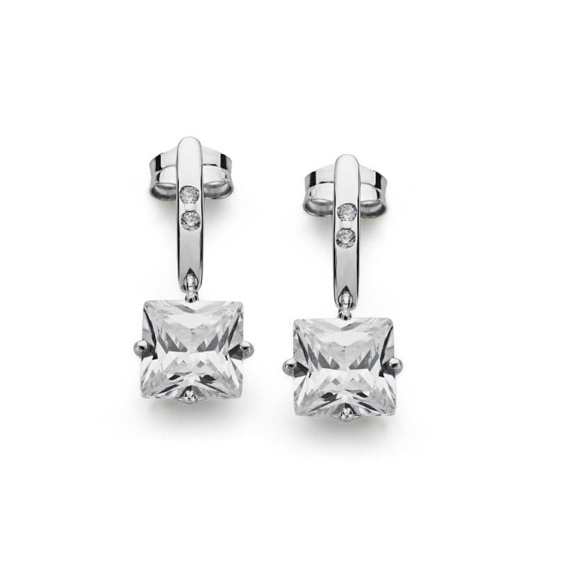 18K PENDIENTES ORO BLANCO PIEDRA 7X7 MM CIERRE PRESION