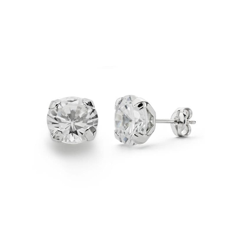 18K PENDIENTES ORO BLANCO GARRAS CIRCONITA 7.5 MM CIERRE PRESION
