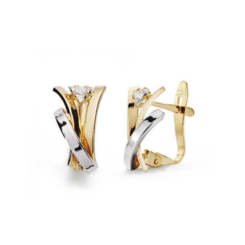18K PENDIENTES BANDAS BICOLOR 12X7 MM CIERRE CATALAN