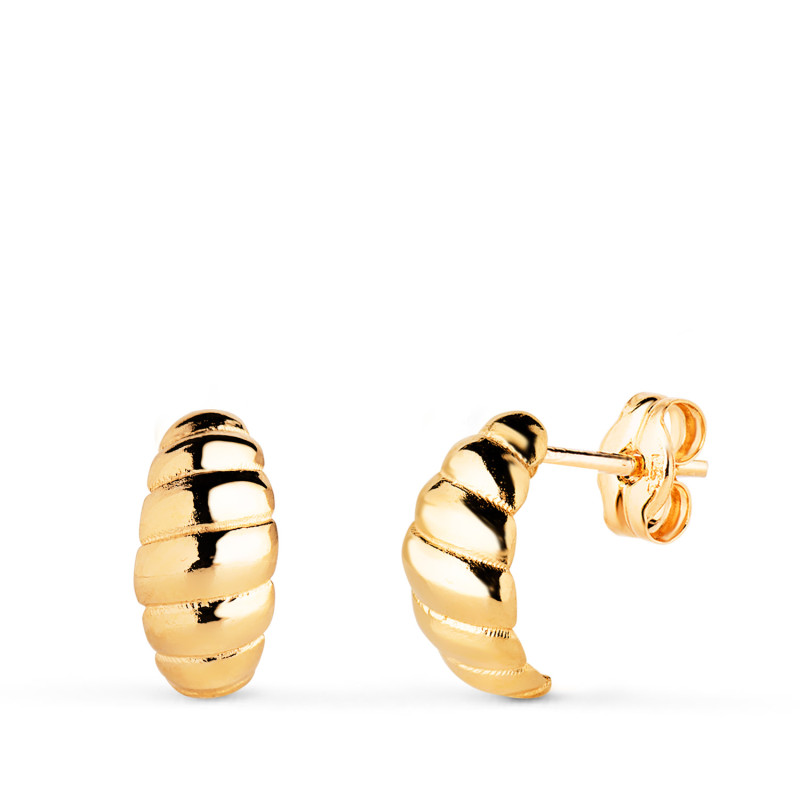 18K PENDIENTES ORO AMARILLO GALLONES EN BRILLO. MEDIDA: 11 X 6 MM. CIERRE PRESION