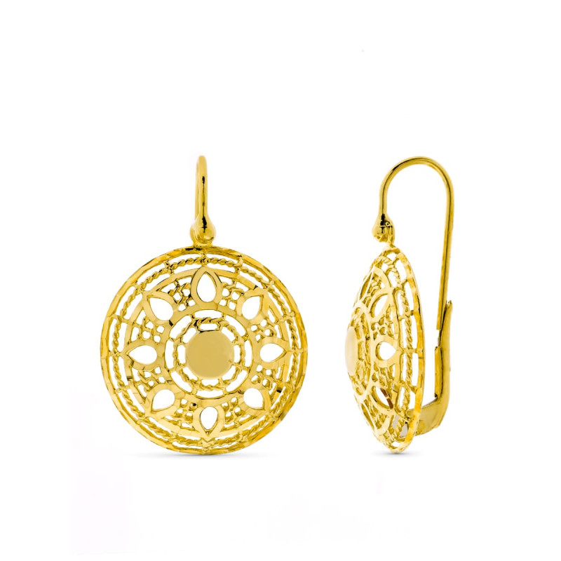 18K PENDIENTES ORO AMARILLO REDONDOS CALADOS CIERRE GANCHO