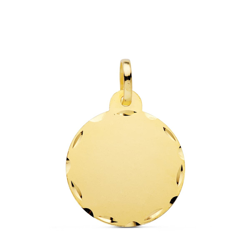 18K PLACA CHAPA ORO AMARILLO DISCO LISO TALLADO 20 MM