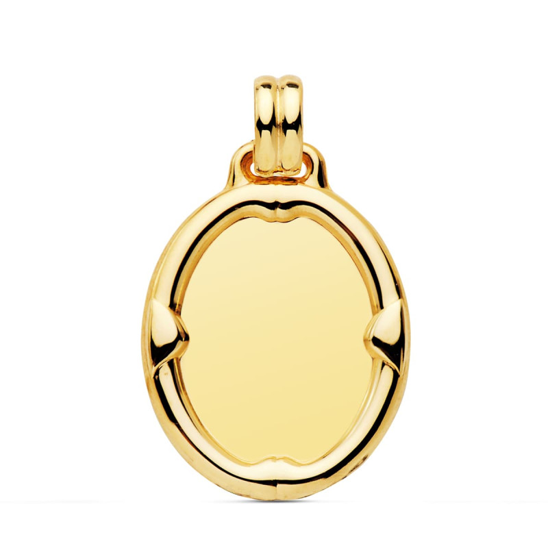 18K PLACA CHAPA OVAL ORO AMARILLO BRILLO CON BORDE 26X22 MM