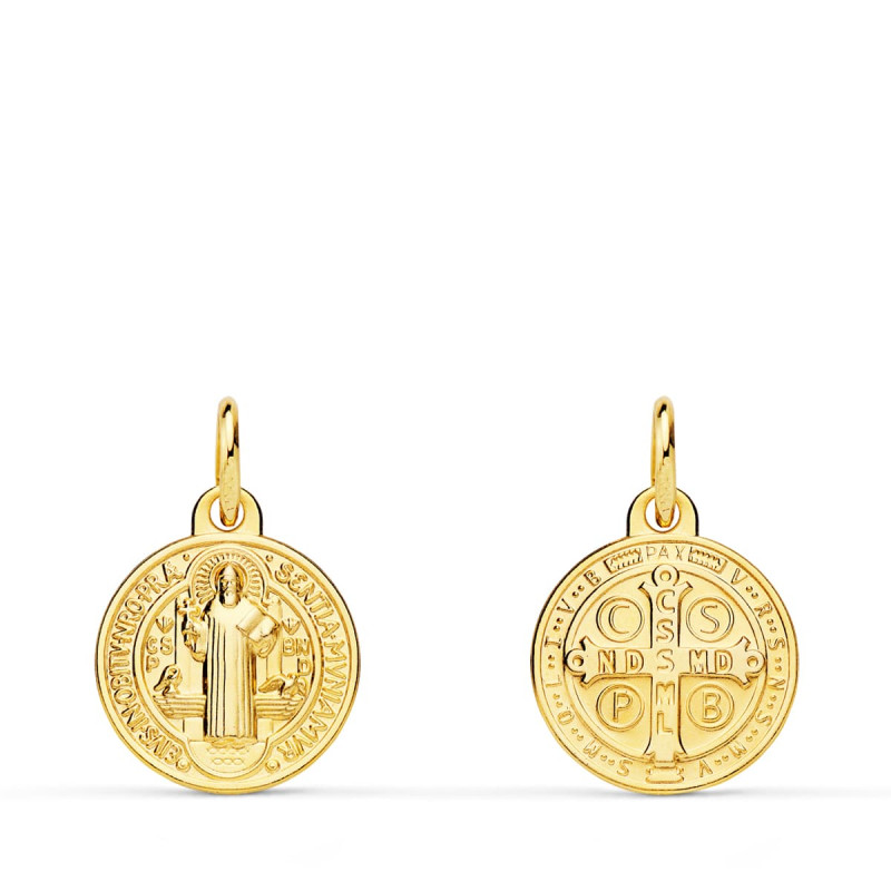 18K MEDALLA  ESCAPULARIO ORO AMARILLO SAN BENITO MONJE 12 MM MATIZADA