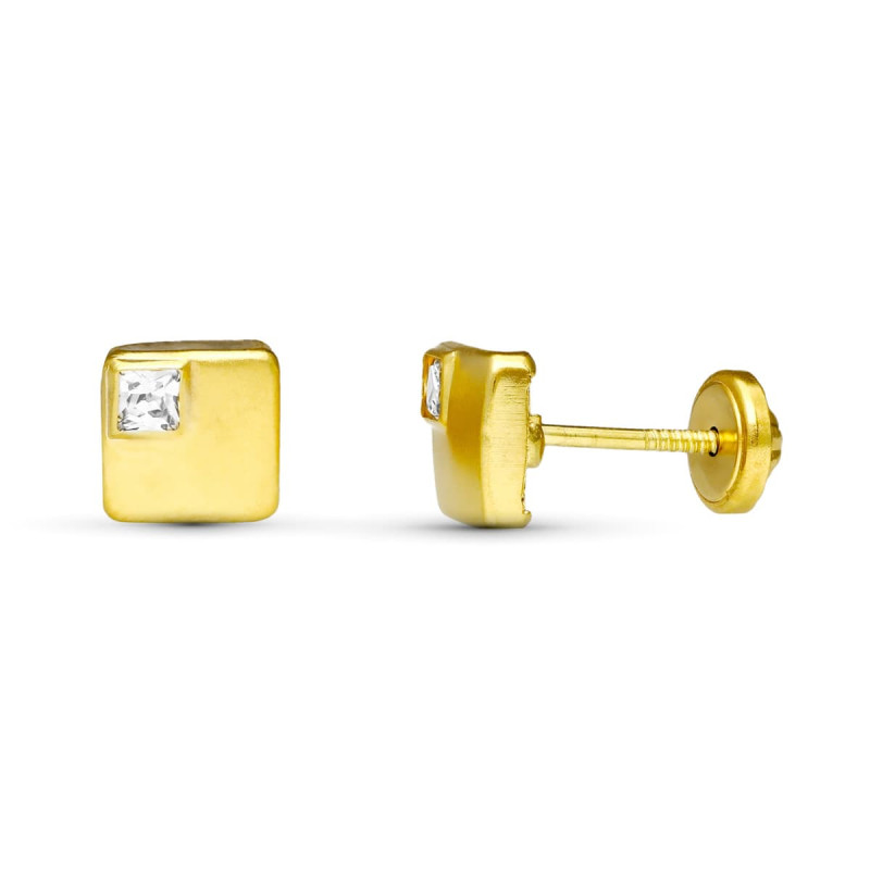 18K PENDIENTES ORO AMARILLO TUERCA CUADRADOS 6X6 MM