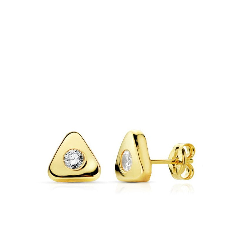 18K PENDIENTES ORO AMARILLO TRIANGULO CIRCONITA7X7 MM CIERRE PRESION