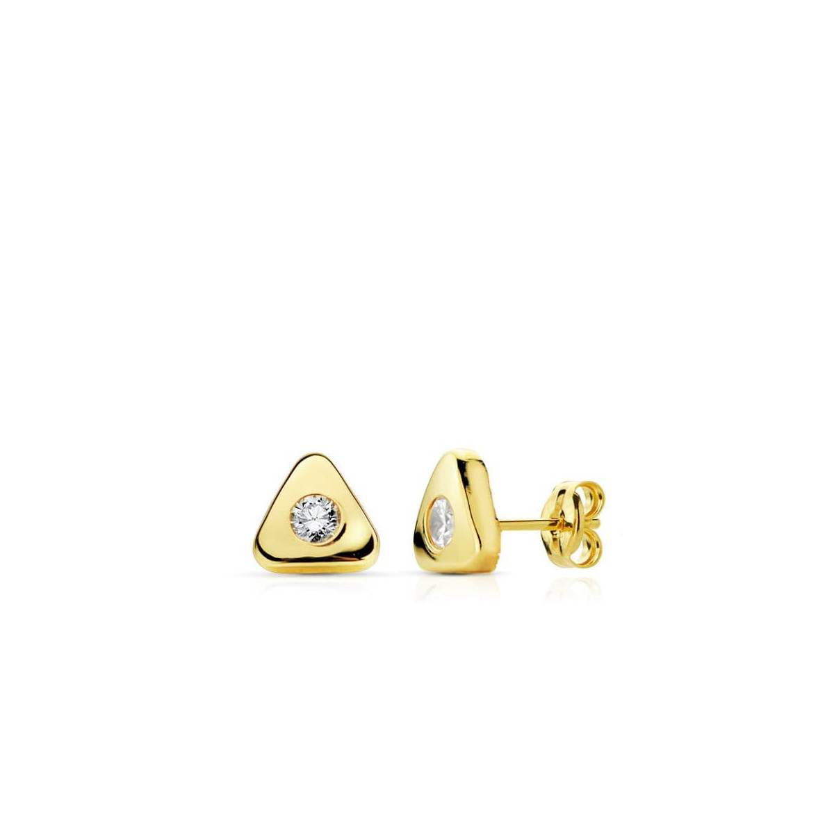 18K PENDIENTES ORO AMARILLO TRIANGULO CIRCONITA7X7 MM CIERRE PRESION