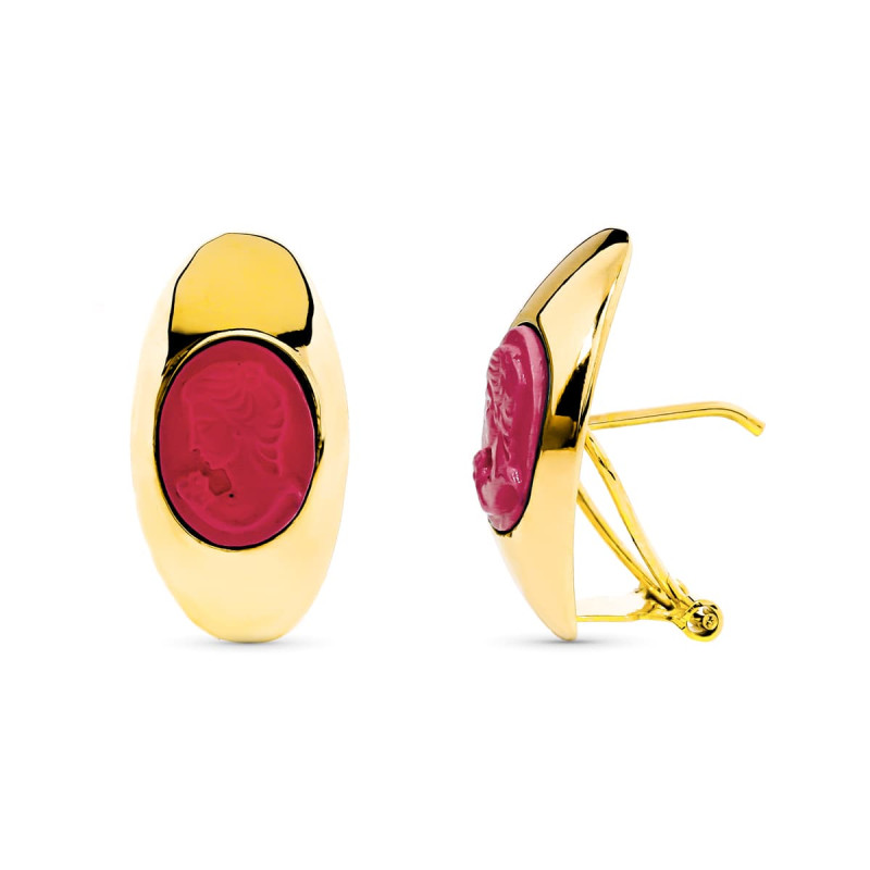 18K PENDIENTES ORO AMARILLO CAMAFEO CORAL CEIRRE OMEGA