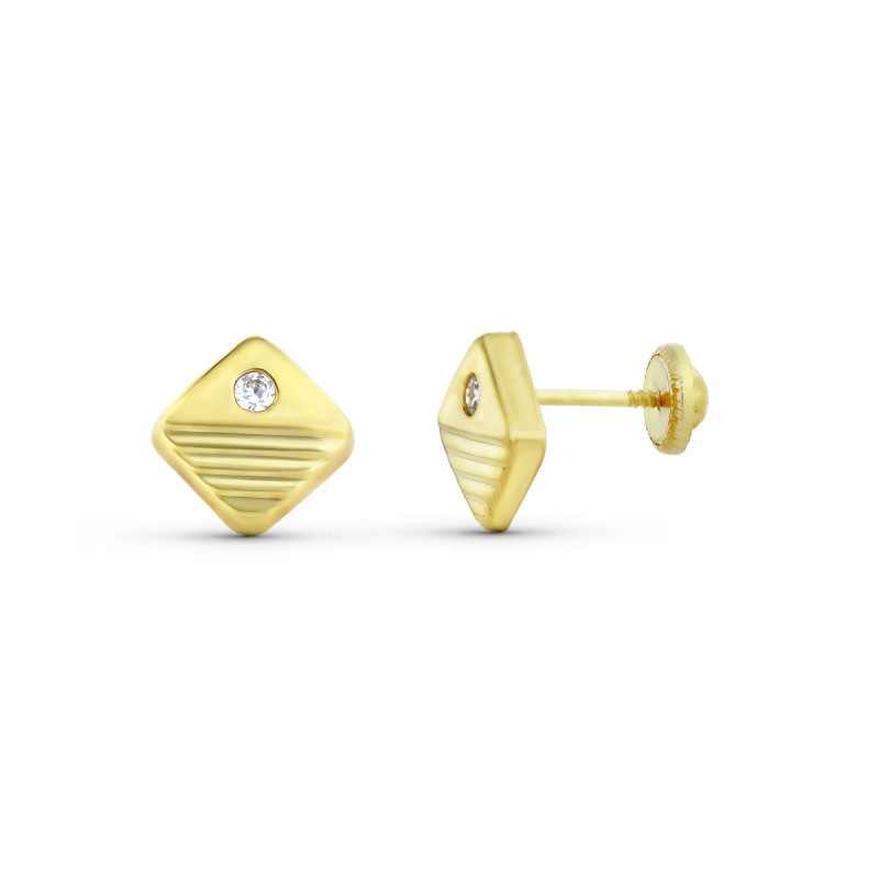 18K PENDIENTES ORO AMARILLO CUADRADOS 7X7 MM. CIERRE TUERCA