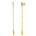 18K PENDIENTES ORO AMARILLO CON CADENA BARRA Y 3 BOLAS. CIERRE PRESION