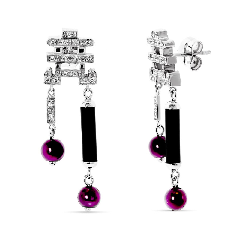 18K PENDIENTES ORO BLANCO CON CIRCONITA Y BOLAS CIERRE PRESION