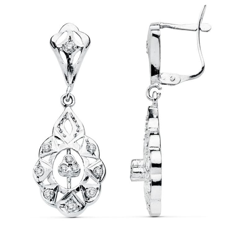 18K PENDIENTES CUBANAS ORO BLANCO 32X12 MM CIERRE CATALAN