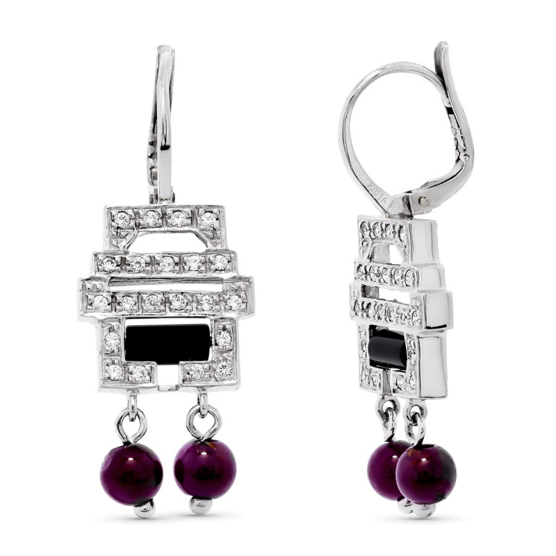 18K PENDIENTES ORO BLANCO LARGO CON CIRCONITA 33X13 MM CIERRE CATALAN