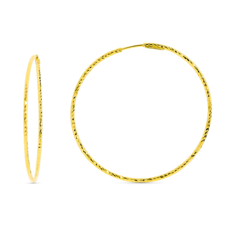 18K PENDIENTES AROS ORO AMARILLO DIAMANTADOS. 40X1.50 MM