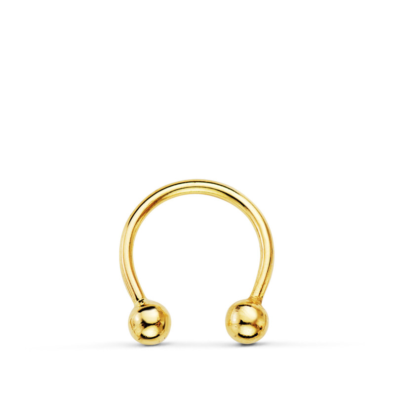18K PIERCING ORO AMARILLO PEZON CURVO CON BOLAS 3MM 11 X 10MM
