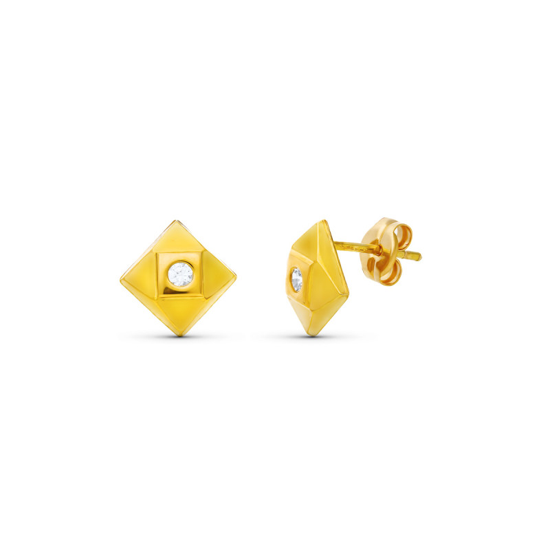 18K PENDIENTES ORO AMARILLO CUADRADOS 6X6 MM CIERRE PRESION