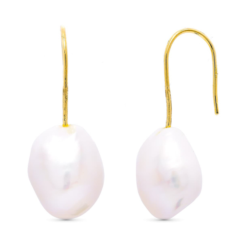 18K PENDIENTES ORO AMARILLO PERLA CULTIVADA PERA 33X10 MM CIERRE GANCHO