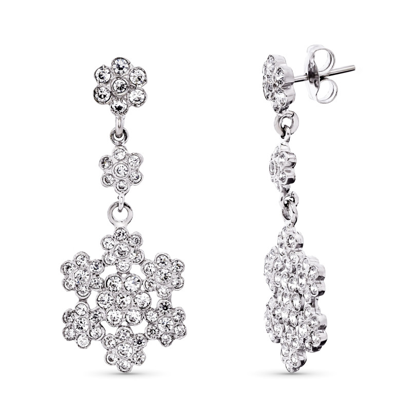 18K PENDIENTES ORO BLANCO CIRCONITA FLORES 36X14 MM CIERRE PRESION