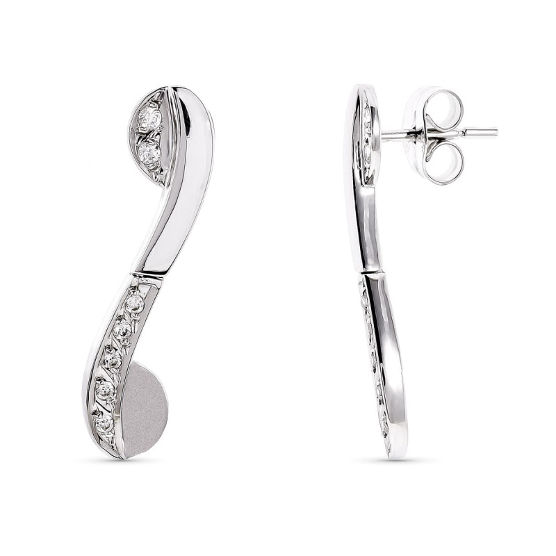 18K PENDIENTES LARGOS ORO BLANCO Y CIRCONITA 27X6 MM CIERRE PRESION