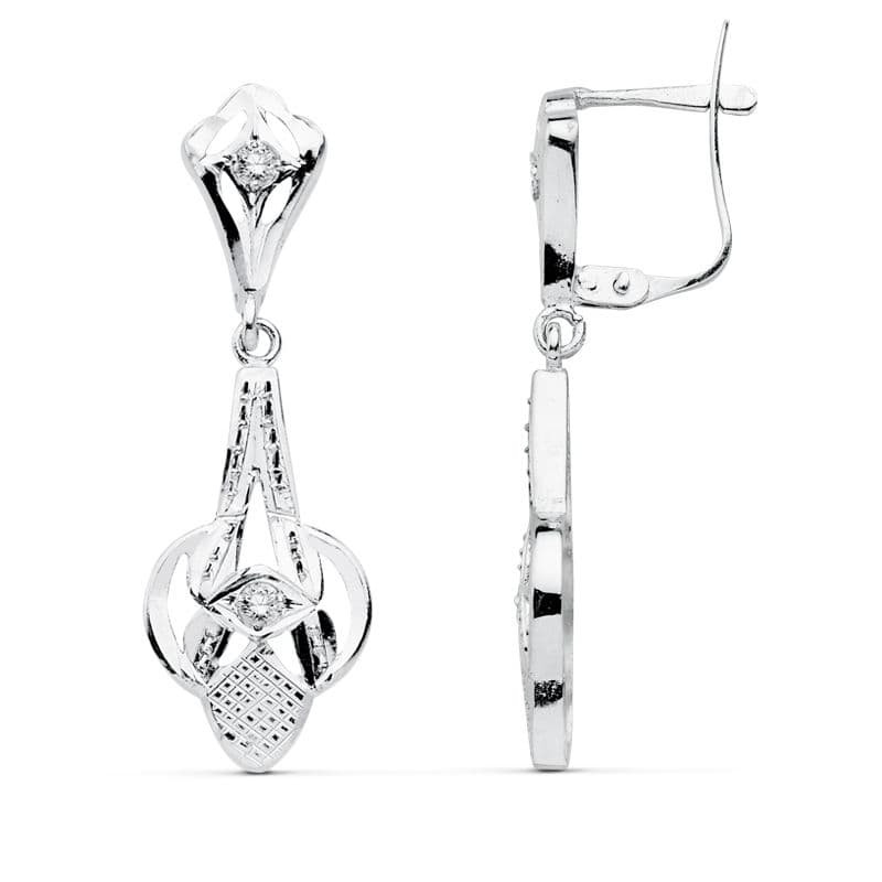 18K PENDIENTES CUBANAS ORO BLANCO 32X10 MM CIERRE CATALAN