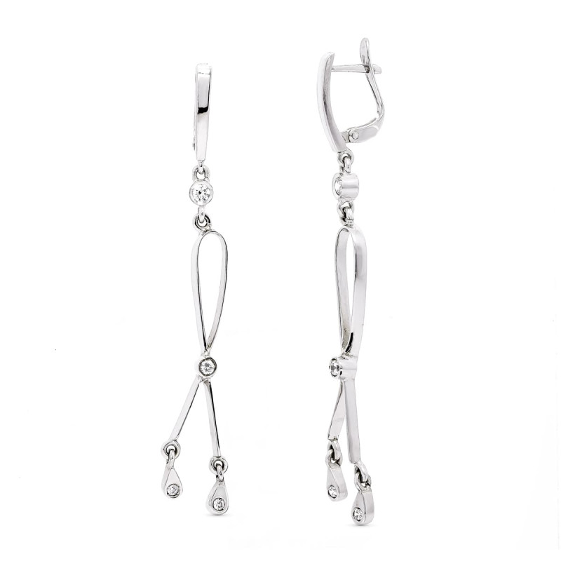 18K PENDIENTES LARGOS ORO BLANCO CON CIRCONITA 60X7 MM CIERRE CATALAN