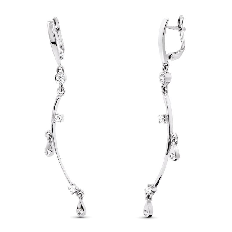18K PENDIENTES ORO BLANCO LARGOS CIRCONITA 57X8 MM CIERRE CATALAN