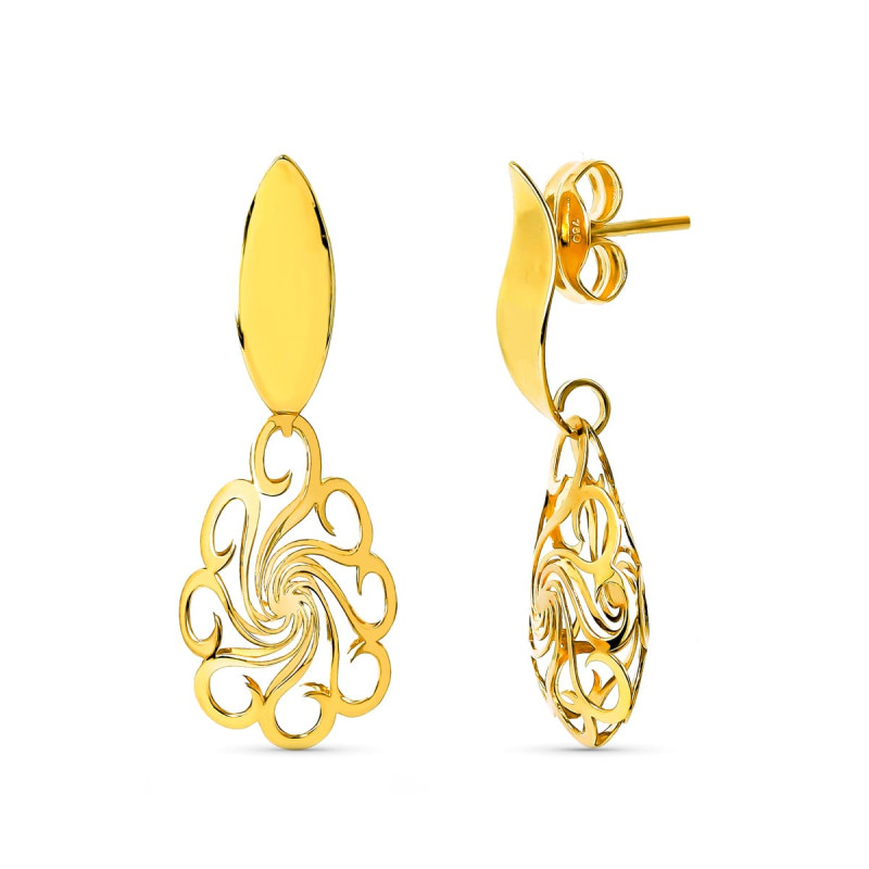 18K PENDIENTES ORO AMARILLO FLOR OVAL CIERRE PRESION