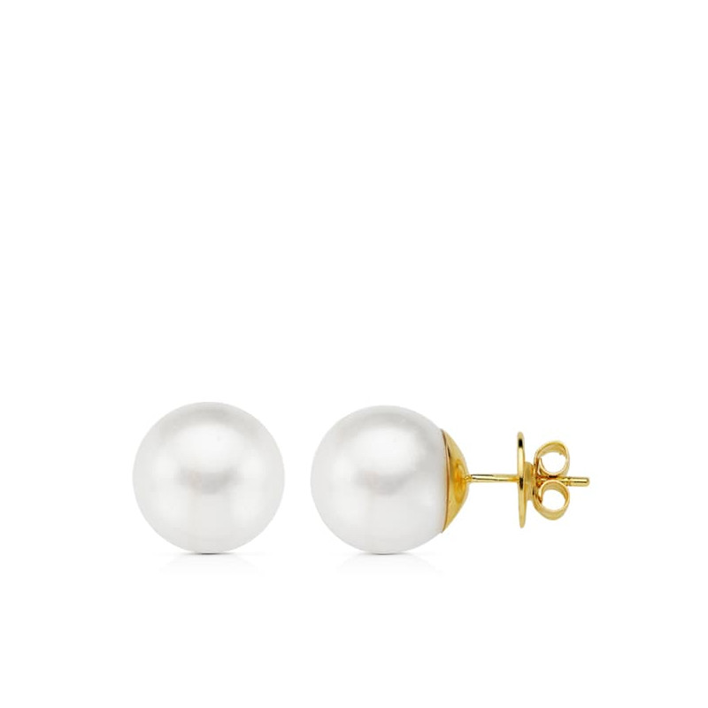 18K PENDIENTES PERLA AUSTRALIANA ORO AMARILLO 11.5-12 MM CIERRE PRESION