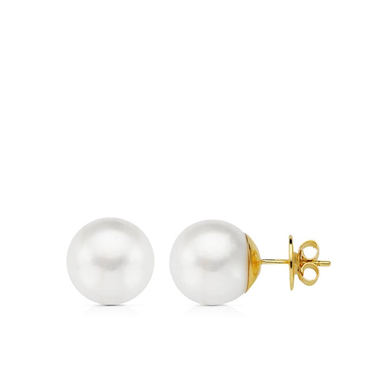 18K PENDIENTES PERLA  AUSTRALIANA ORO AMARILLO 12-12.5 MM CIERRE PRESION