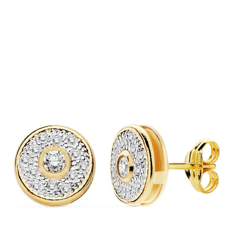 18K PENDIENTES ORO BICOLOR REDONDOS 8 MM CIERRE PRESION
