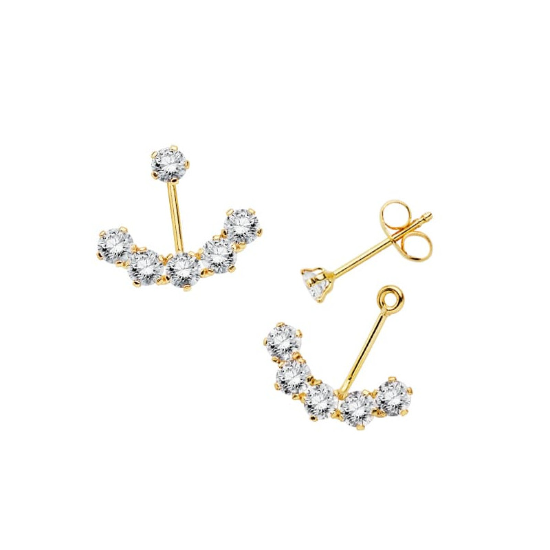 18K PENDIENTES ORO AMARILLO CIRCONITA EAR JACKET 14X12 CIERRE PRESION
