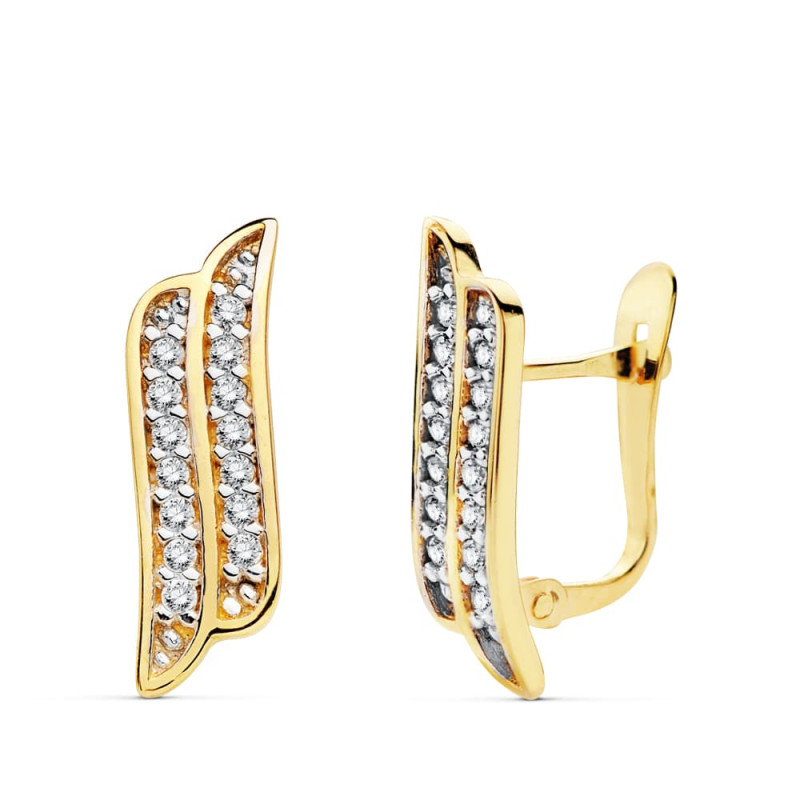 18K PENDIENTES ORO AMARILLO BANDAS CIRCONITA 16X5 MM CIERRE CATALAN