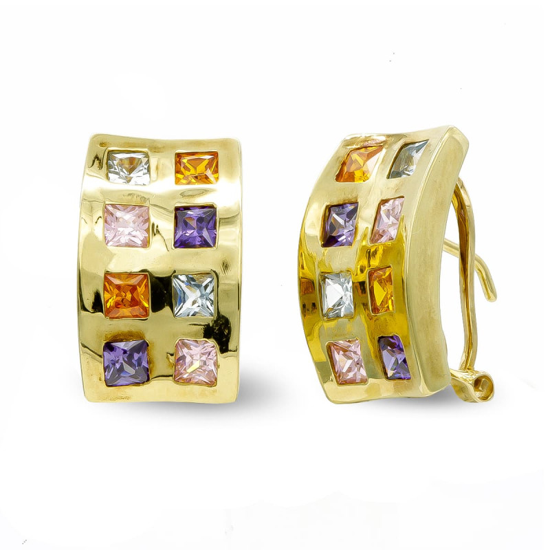 18K PENDIENTESO ORO AMARILLO Y PIEDRAS COLORES