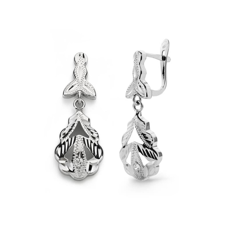 18K PENDIENTES ORO BLANCO CUBANAS 26X10 MM CIERRE CATALAN