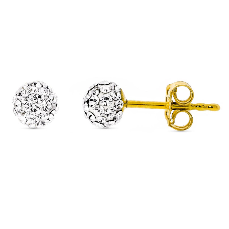 18K PENDIENTES ORO AMARILLO BOLA CIRCONITA 5 MM CIERRE PRESION