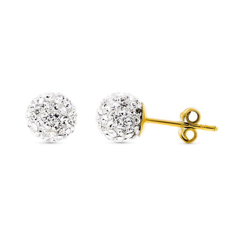 18K PENDIENTES ORO AMARILLO BOLA CIRCONITA 7 MM CIERRE PRESION