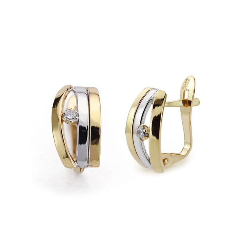 18K PENDIENTES ORO BICOLOR CIRCONITA 12X6 MM CIERRE CATALAN