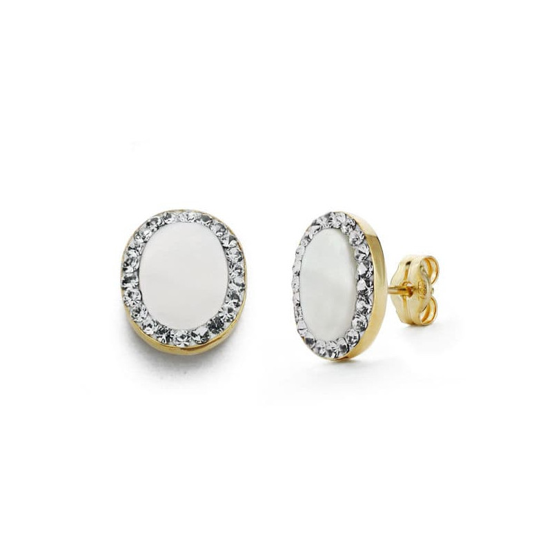 18K PENDIENTES OVAL NACAR ORO BICOLOR 10X8 MM CIERRE PRESION