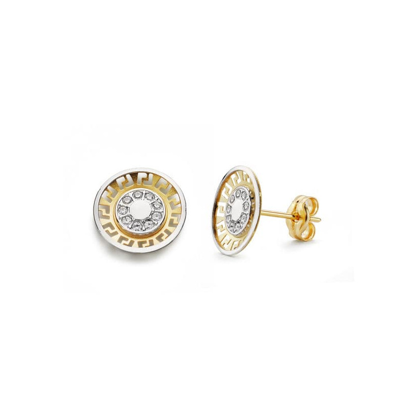 18K PENDIENTES ORO BICOLOR CIRCONITA 10 MM CIERRE PRESION