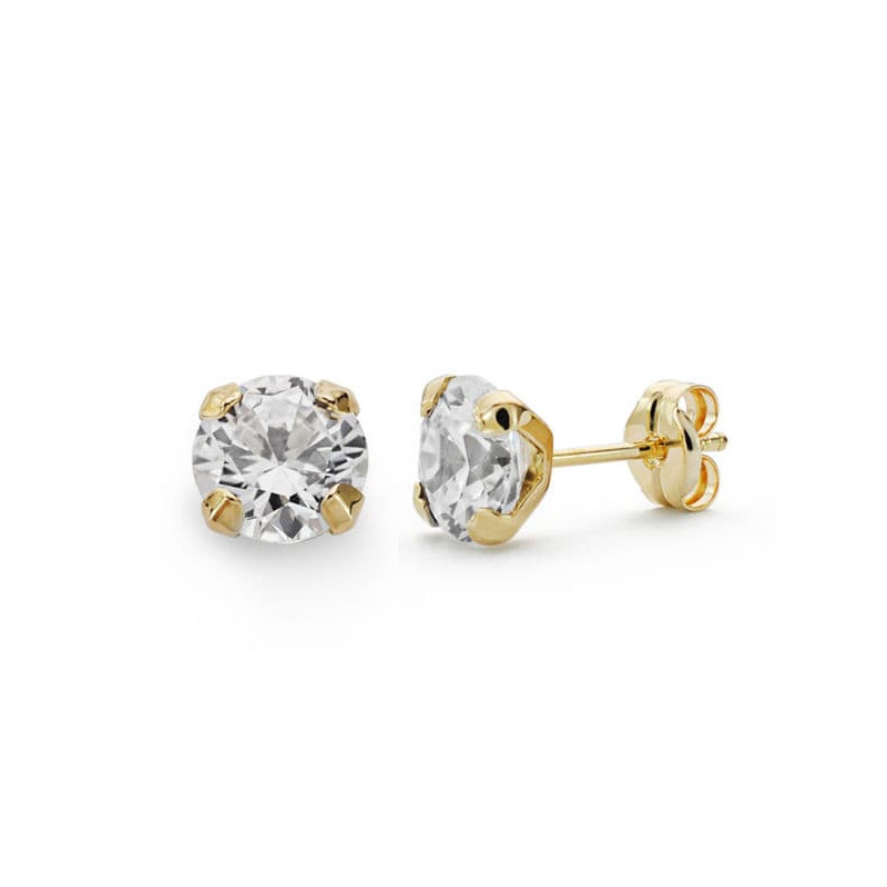 18K PENDIENTES ORO AMARILLO GARRAS CIRCONITA 7 MM CIERRE PRESION