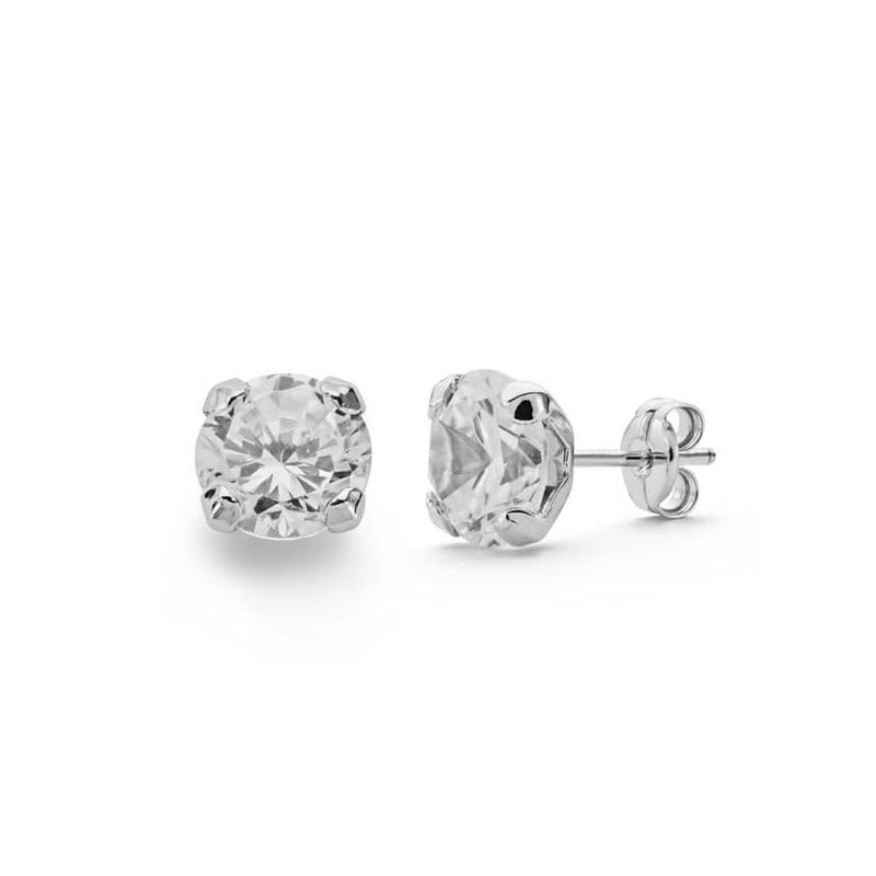 18K PENDIENTES ORO BLANCO GARRAS CIRCONITA 7X7 MM CIERRE PRESION