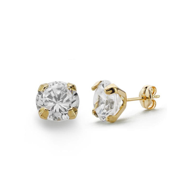 18K PENDIENTES ORO AMARILLO GARRAS CIRCONITA 7.5 MM CIERRE PRESION