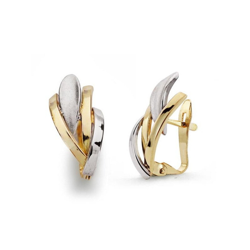 18K PENDIENTES ORO BICOLOR BANDAS 16X8 MM CIERRE CATALAN